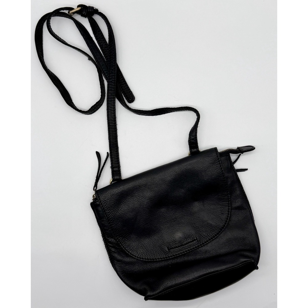 Marta Ponti Genuine Leather Black Crossbody Bag Flap Front Adjustable Strap